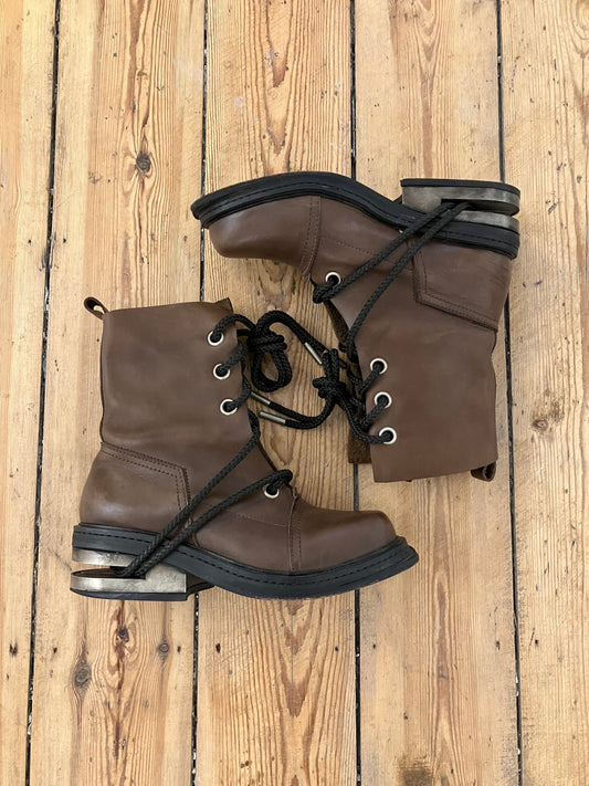 90’s Dirk Bikkembergs Brown Metal Heel Lacing Boots