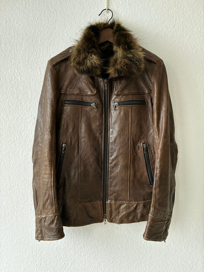 Shellac Fur Collar Leather Jacket