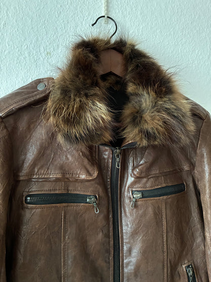 Shellac Fur Collar Leather Jacket