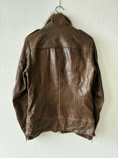 Shellac Fur Collar Leather Jacket