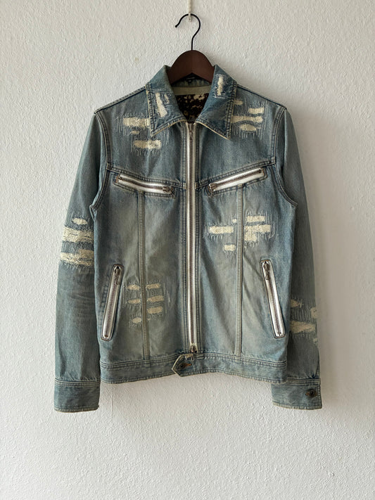 Shellac Distressed and Repaired Denim Jacket