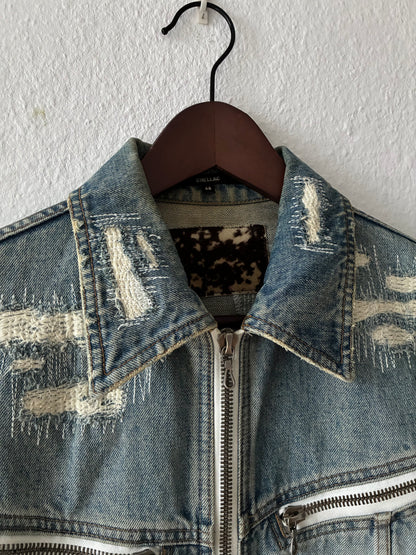 Shellac Distressed and Repaired Denim Jacket
