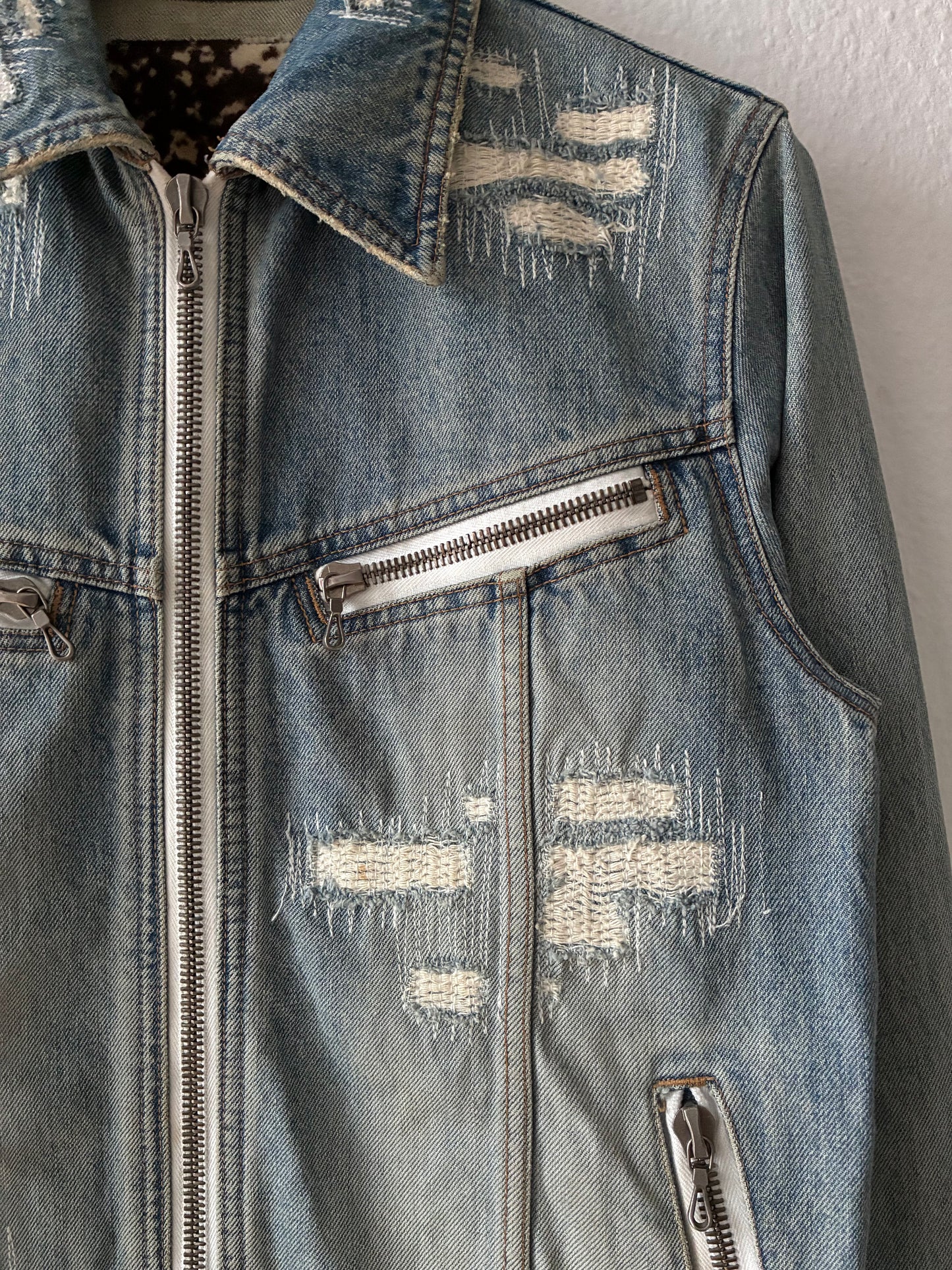 Shellac Distressed and Repaired Denim Jacket