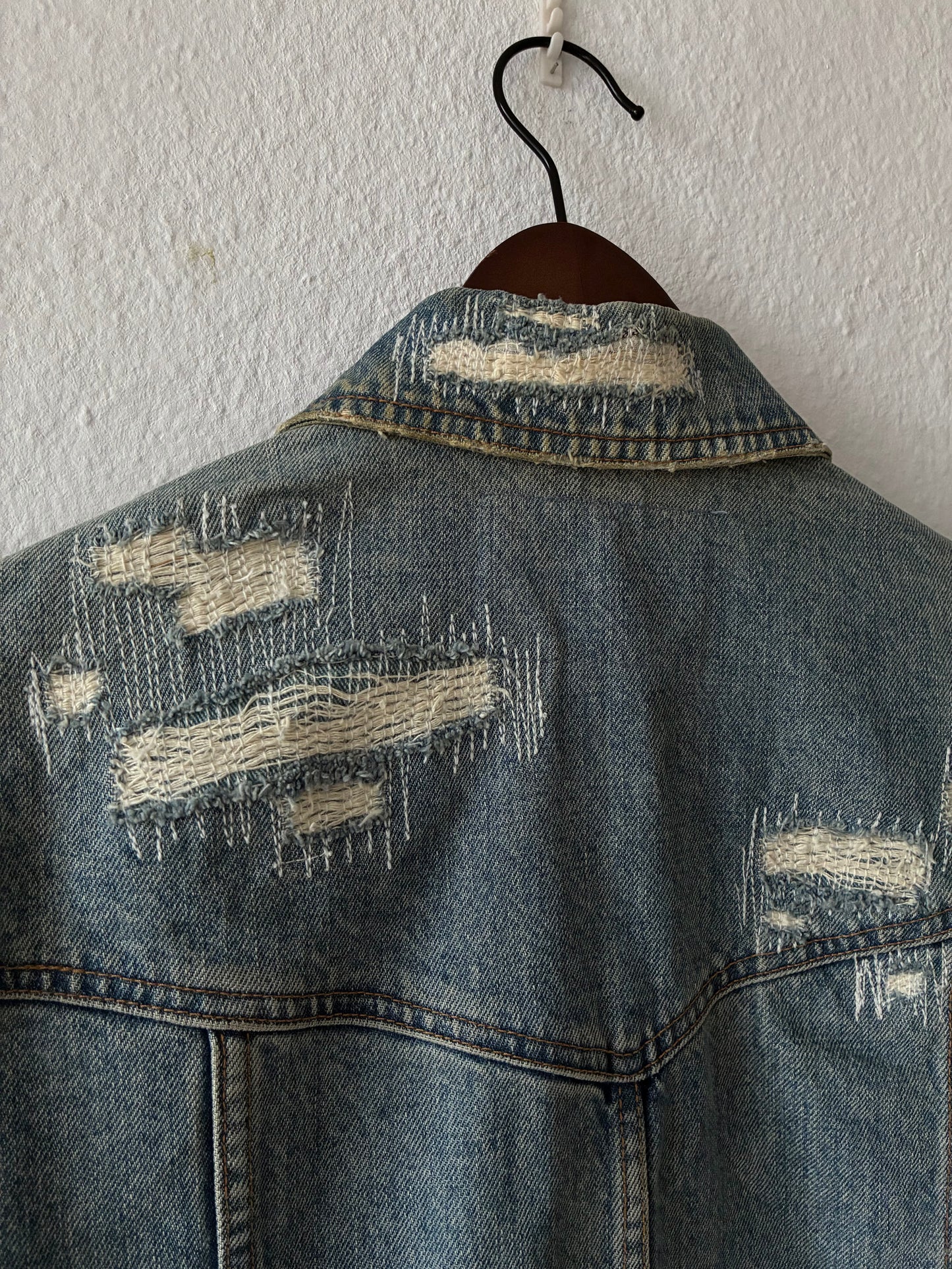 Shellac Distressed and Repaired Denim Jacket