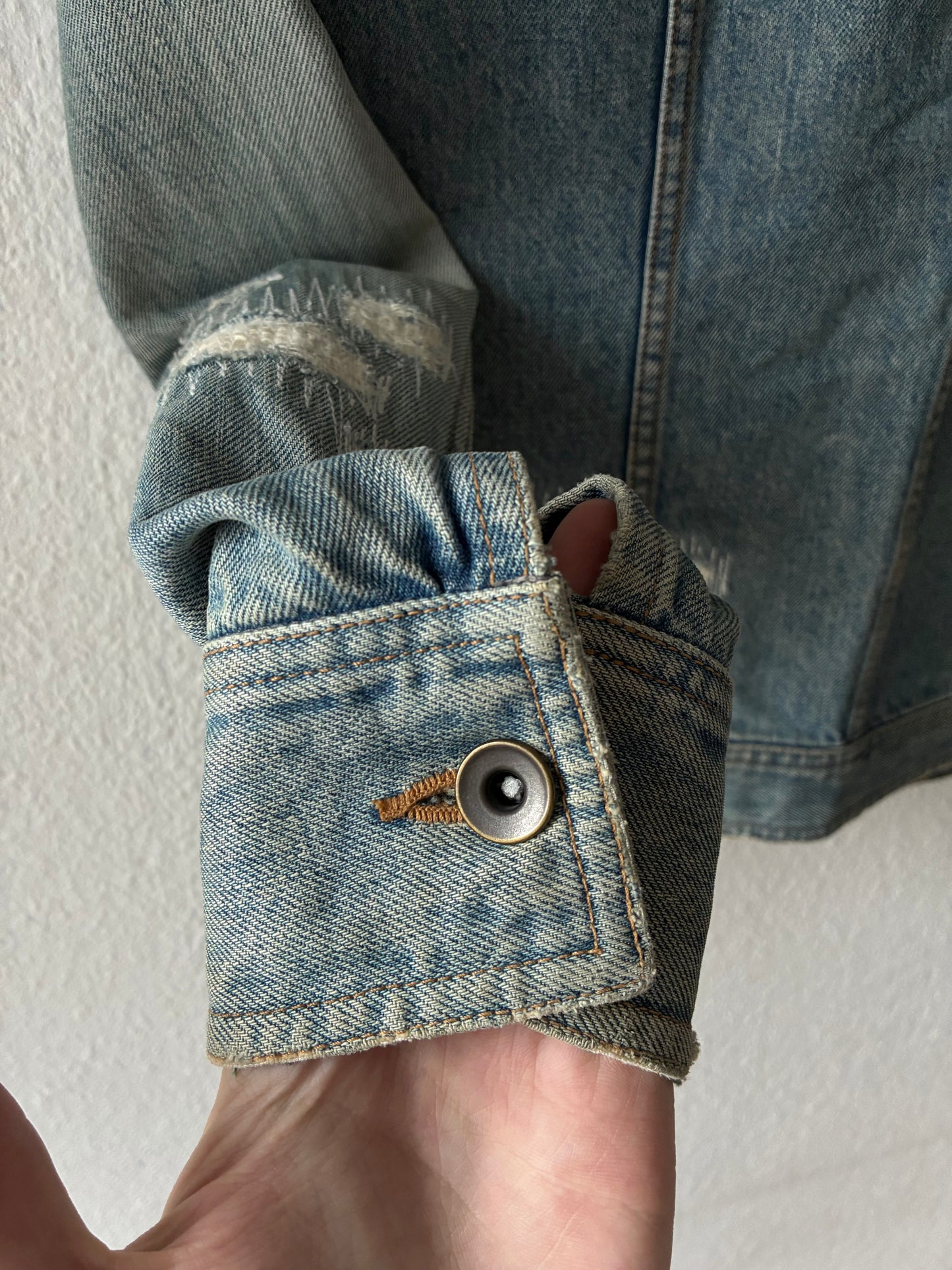 Shellac Distressed and Repaired Denim Jacket