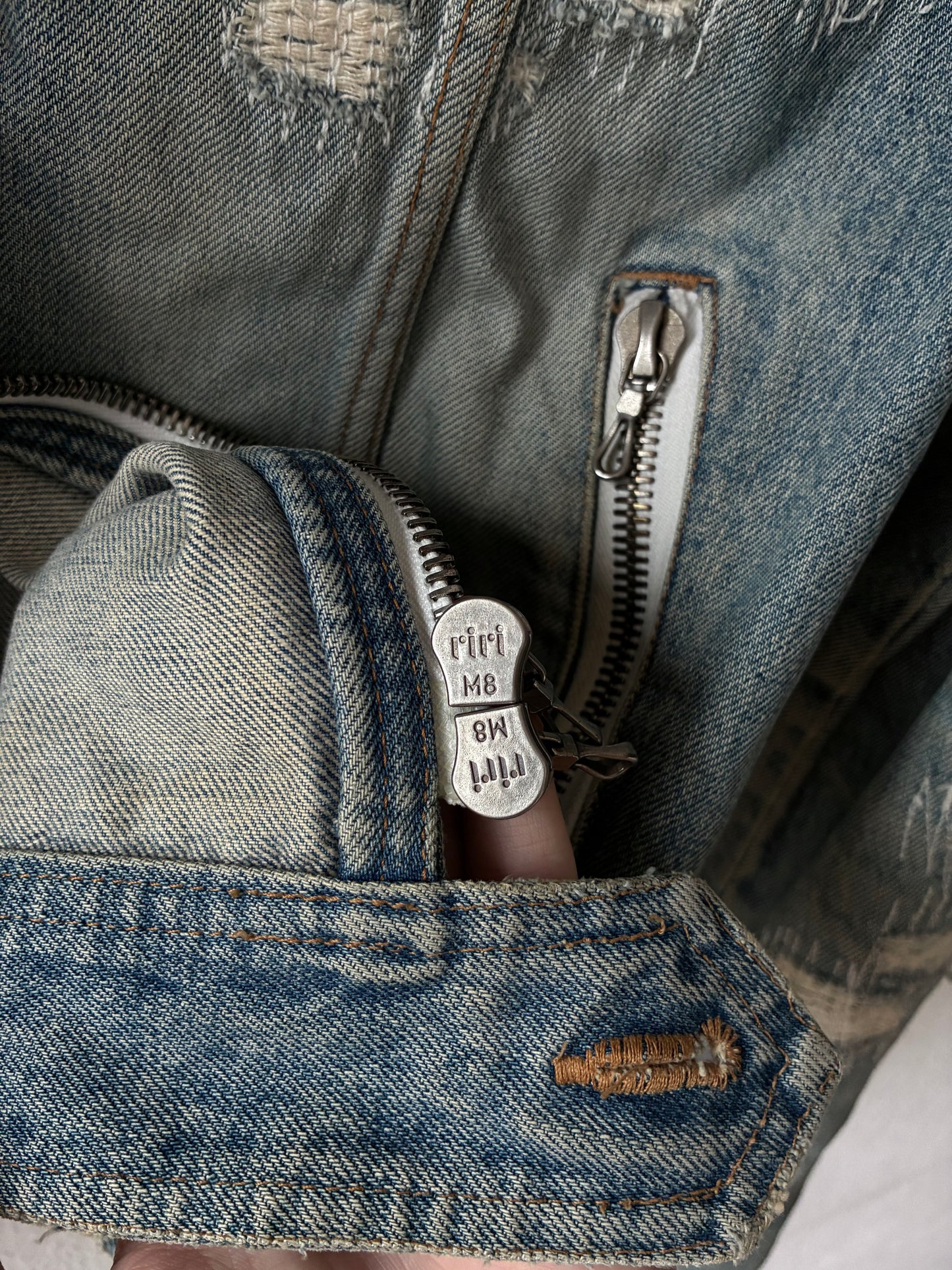Shellac Distressed and Repaired Denim Jacket