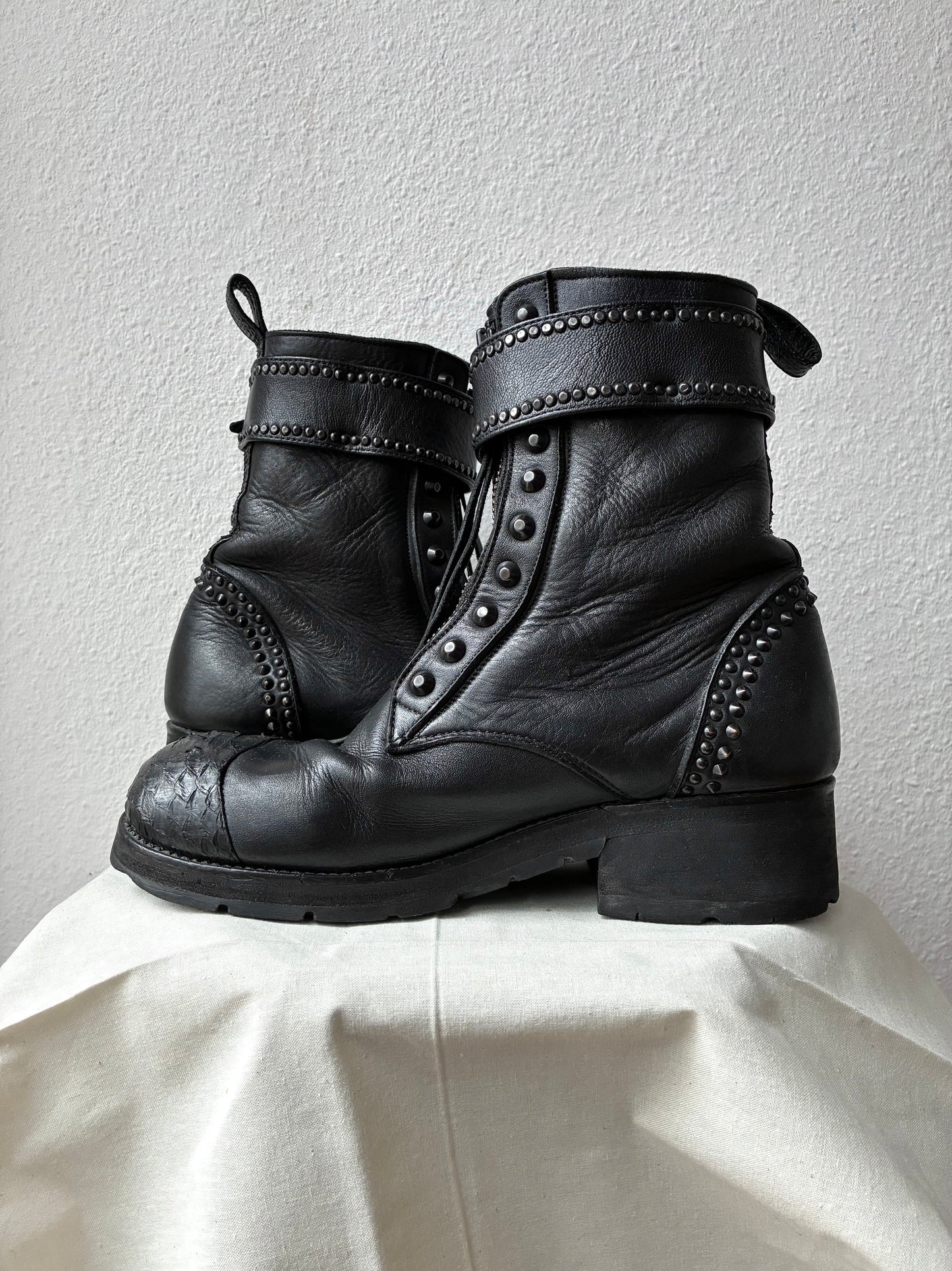 KMRii Front Zip Studded Combat Boots