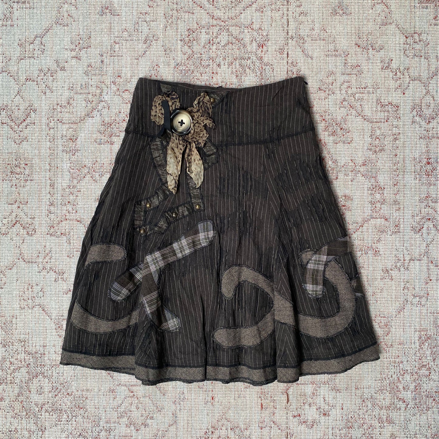 Big Button Patchwork Skirt